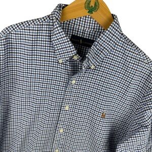 Ralph Lauren Gingham Button Down Shirt Mens XL Blue White Flesh Pony Cotton
